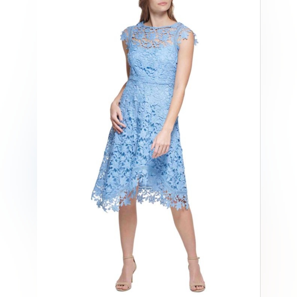 Eliza J Asymmetric Lace Mididress